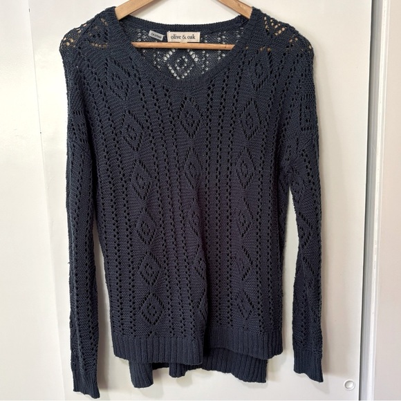 Olive & Oak| Slate Blue Thin Knit V-Neck Tunic Sweater Sz S - Picture 1 of 4